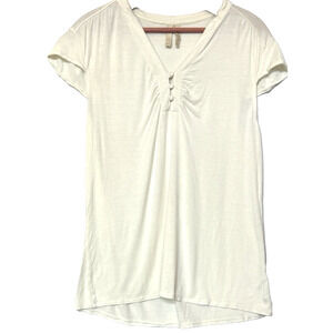 Vintage Y2K Old Navy Womens‎ Henley Shirt Size L Ivory Bella Elena Retro Grunge